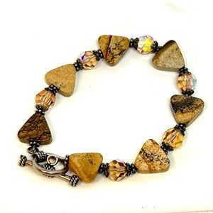 Bracelet silver-tone w/amber colored stones & beads Women’s jewelry